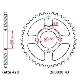 Kettensatz geeignet fr Yamaha YBR 125 Custom 08-14  Kette JT 428 HDR 118  offen  14/43