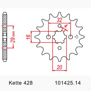 Ritzel Stahl Teilung 428 mit 14 Zähnen JTF1425.14