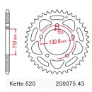 Steel rear sprocket with pitch 520 and 43 teeth JTR75.43