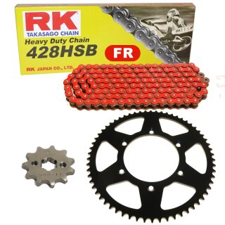 Chain and Sprocket Set compatible for Kawasaki Z 125 K 18-20 chain RK FR 428 HSB132 open RED 16/56