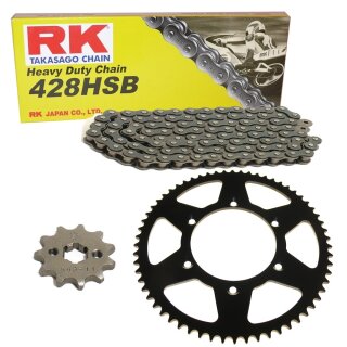 Chain and Sprocket Set compatible for Kawasaki Ninja 125 A 18 > chain RK 428 HSB 132 open 16/56