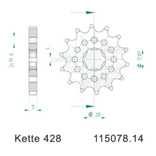 Ritzel Stahl Teilung 428 mit 14 Zähnen Esjot 15078-14S