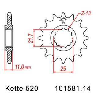 Ritzel Stahl Teilung 520 mit 14 Zähnen JTF1581.14