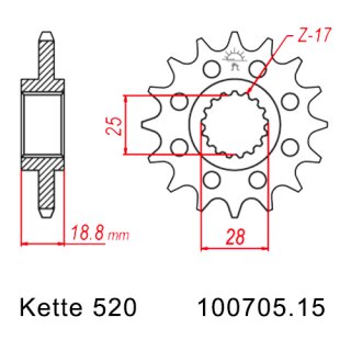 Ritzel Stahl Teilung 520 mit 15 Zähnen JTF705.15