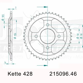 Steel rear sprocket with pitch 428 and 46 teeth Esjot 15096-46