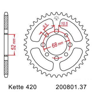 Steel rear sprocket with pitch 420 and 36 teeth JTR801.36