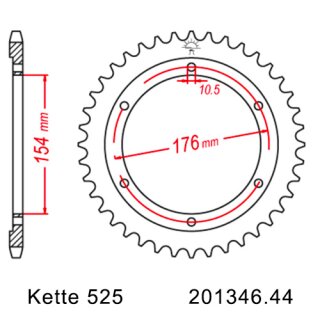 Steel rear sprocket with pitch 525 and 44 teeth JTR1346.44