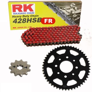 Chain and Sprocket Set compatible for Honda CB 125 TD 1982  chain RK FR 428 HSB 122  open  RED  14/42