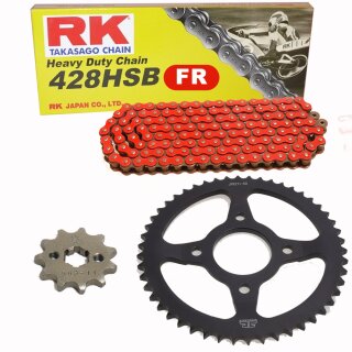 Kettensatz geeignet für Honda XR 100 R 85-03  Kette RK FR 428 HSB 118  offen  ROT  14/50