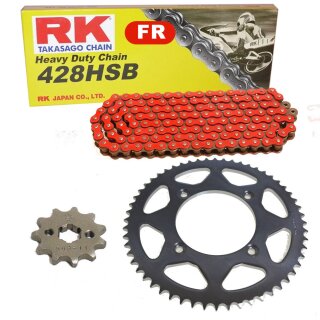 Chain and Sprocket Set compatible for Suzuki GS 125 S 1999  chain RK FR 428 HSB 124  open  RED  14/43