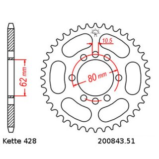 Kettensatz geeignet fr Yamaha DT 80 LC2  85-97  Kette RK FR 428 HSB 126  offen  ROT  15/51
