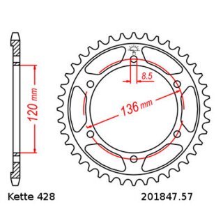 Kettensatz geeignet fr Yamaha TDR 125 93-02  Kette RK FR 428 HSB 136  offen ROT 16/57