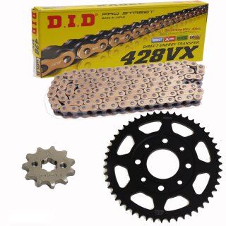 Chain and Sprocket Set compatible for Honda CB 125 Twin 79-86  chain DID 428 VX G&B Gold 112  open  15/39