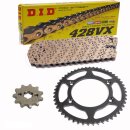 Chain and Sprocket Set compatible for Kawasaki KLX 125 B 03-06  chain DID 428 VX G&B Gold 130  open  14/57