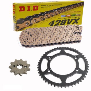 Chain and Sprocket Set compatible for Kawasaki KLX 125 A 03-06  chain DID 428 VX G&B Gold 122  open  14/51