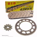 ALU Kettensatz geeignet für Husqvarna TE 125 4-Takter 11-13  Kette DID 428 VX G&B Gold 138  offen  14/59