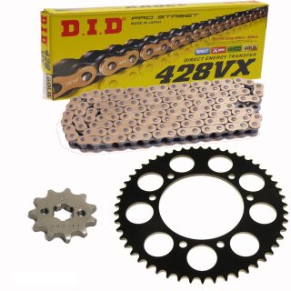 Chain and Sprocket Set compatible for Kawasaki Z 125 K 18-20 chain DID 428 VX G&B Gold 132 open 16/56