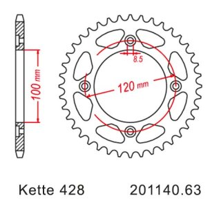 Kettensatz geeignet fr Beta RR125 Enduro 11-20 Kette JT 428 HDR 140 offen 14/63