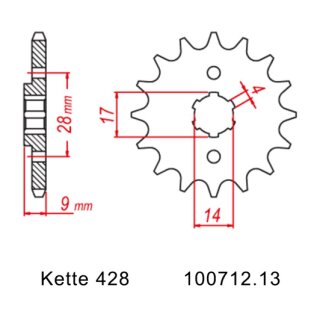 Ritzel Stahl Teilung 428 mit 13 Zähnen JTF712.13 Neue Nr.115053.13