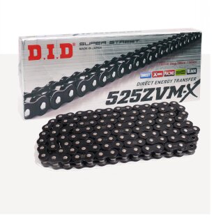 DID X Ring Chain 525ZVM-X BK&BK with 100 Links in BLACK open with Rivet Connecting-Link