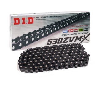 DID X Ring Chain 530ZVM-X BK&BK with 102 Links in BLACK open with Rivet Connecting Link