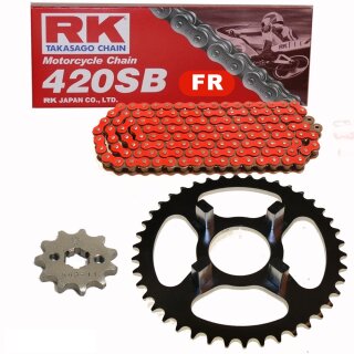 Chain and Sprocket Set Honda CB 50 80-83  Chain RK FR 420 SB 102  open  RED  12/42
