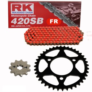 Chain and Sprocket Set Honda MT 80 S 80-82  Chain RK FR 420 SB 104  open  RED  15/38