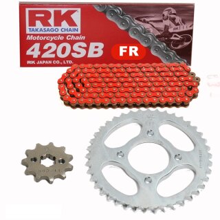 Chain and Sprocket Set Honda CR 80 R2 Expert 96-02  Chain RK FR 420 SB 126  open  RED  15/55