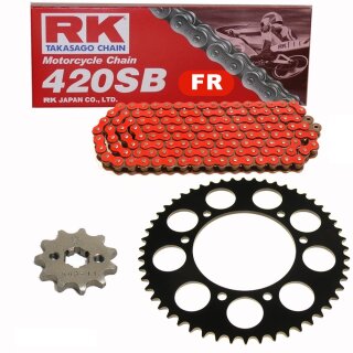 Chain and Sprocket Set Malaguti XSM 50 03-10  Chain RK FR 420 SB 124  open  RED  11/45