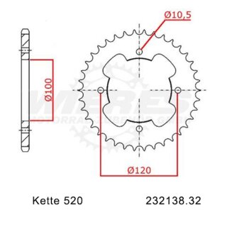 Kettenrad Stahl Teilung 520 und 38 Zähnen Esjot 32119.38