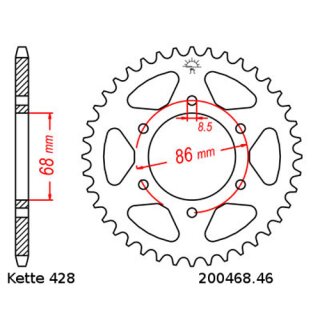Kettenrad Stahl Teilung 428 und 54 Zähnen JTR468.54