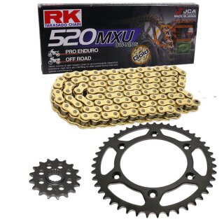 Kettensatz geeignet für KTM EXC-F 250 Enduro 14-25  Kette RK GB 520 MXU 118  offen  GOLD  14/52