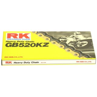 Motorradkette in GOLD RK GB520KZ6 mit 36 Rollen und Clipschloss  offen