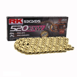 XW Ring Motorradkette in GOLD RK GB520EXW mit 36 Rollen und Hohlnietschloss  offen