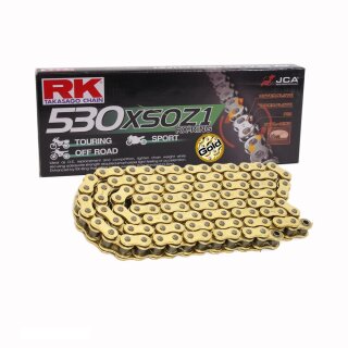 RX Ring Motorradkette in GOLD RK GB530XSOZ1 mit 98 Rollen und Hohlnietschloss  offen