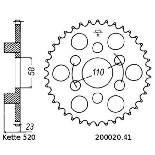 Kettensatz geeignet fr Aprilia Red Rose 125 88-99  Kette RK 520 H 110  offen  14/41