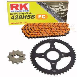 Kettensatz geeignet für Honda CBR 125 R 04-10  Kette RK PC 428 HSB 124  offen  ORANGE  15/42