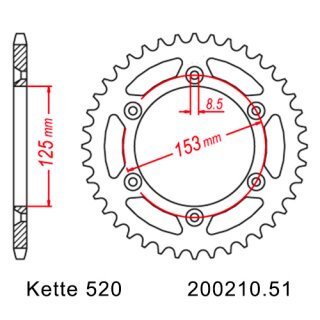 Kettensatz geeignet fr Honda CR 125 R 87-96  Kette RK 520 XSO 114  offen  13/51