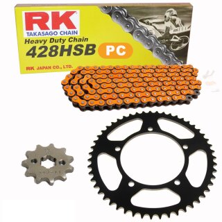 Kettensatz geeignet für Honda XR 125 L 03-07  Kette RK PC 428 HSB 132  offen  ORANGE  17/54