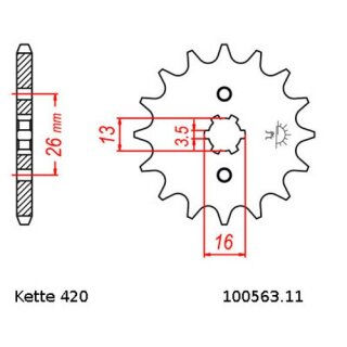 Steel front sprocket with pitch 420 and 11 teeth JTF563.11