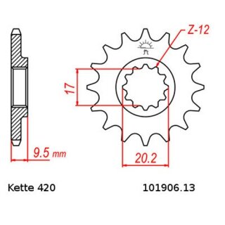 Ritzel Stahl Teilung 420 mit 13 Zähnen JTF1906.13