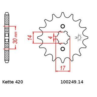 Ritzel Stahl Teilung 420 mit 14 Zähnen JTF249.14