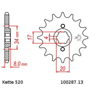 Kettensatz geeignet fr Honda CRF 230 L 08-09  Kette RK 520 XSO 100  offen  13/39