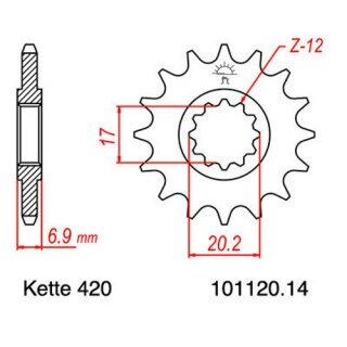 Ritzel Stahl Teilung 420 mit 14 Zähnen JTF1120.14