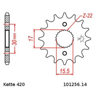 Ritzel Stahl Teilung 420 mit 14 Zähnen JTF1256.14