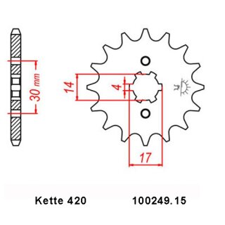Ritzel Stahl Teilung 420 mit 15 Zähnen JTF249.15