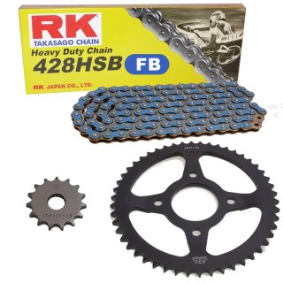 Chain and Sprocket Set compatible for Honda NX 125 Transcity 89-98  chain RK FB 428 HSB 128  open  BLUE  16