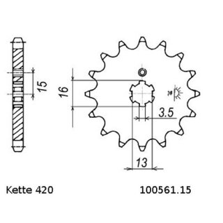 Ritzel Stahl Teilung 420 mit 15 Zähnen JTF561.15