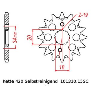 Ritzel Stahl Teilung 420 mit 15 Zähnen JTF1310.15