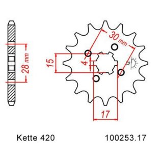 Ritzel Stahl Teilung 420 mit 17 Zähnen JTF253.17